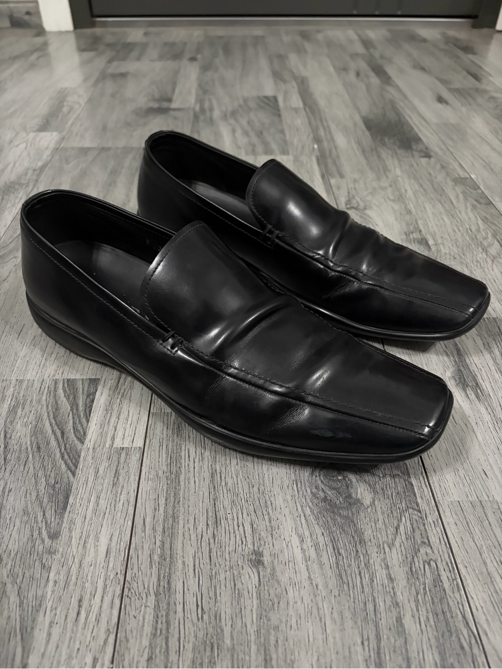 Prada Black Leather Slip-On Loafers